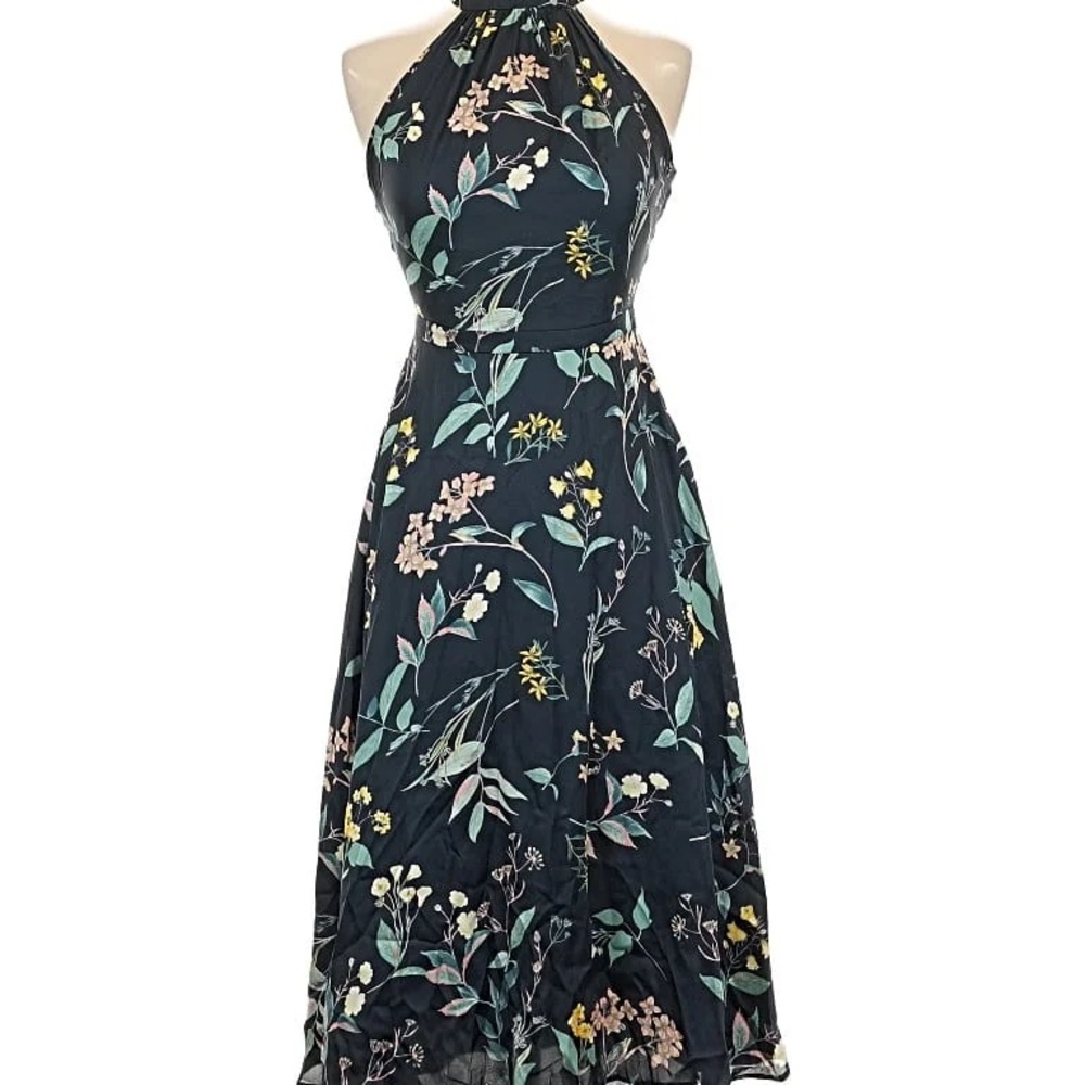 Banana Republic Blue halter Floral midi dress for Wedding Guest